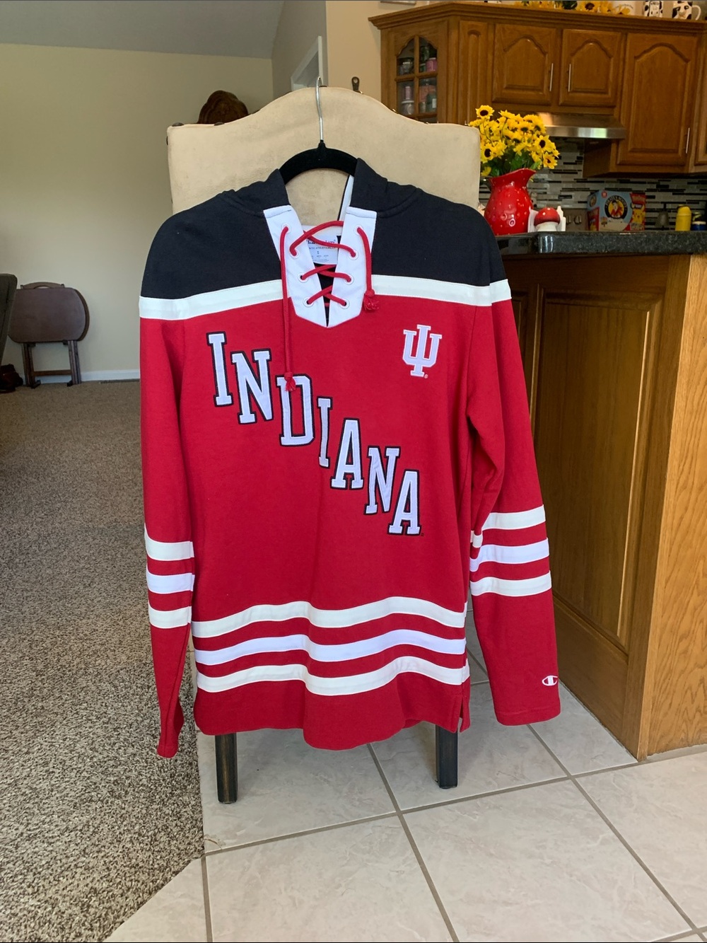 Champion Red and Black Indiana V-Neck Lace-Up Hockey Pullover